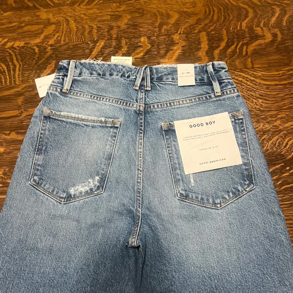 Good American Good Boy Jeans Womens 2/26 Blue High Rise Split Hem Distressed
